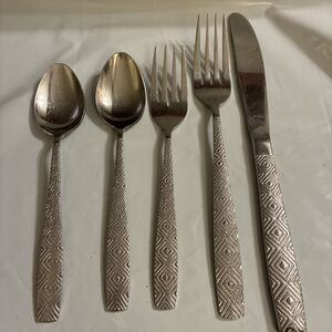 Towle SCC Stainless Flatware MCM Diamond Design TWS361 Place Setting 5 Pc Japan